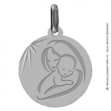 Médaille vierge à l'enfant moderne (Or Blanc)