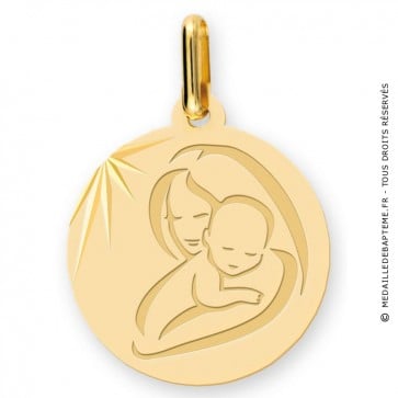Médaille vierge à l'enfant moderne (Or Jaune 9k)