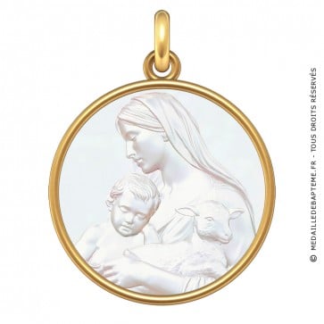 Médaille Vierge à l'Enfant et l'Agneau(Or & Nacre)