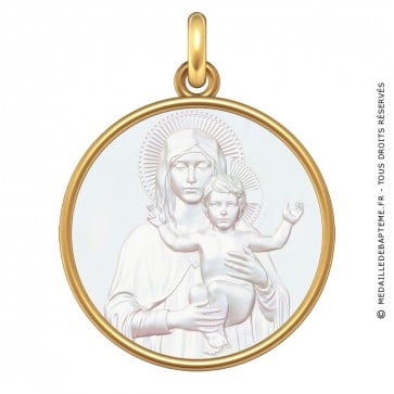 Médaille Vierge à l'Enfant bénissant (Or & Nacre)