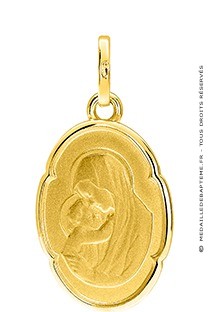 Médaille Vierge à l'Enfant Ovale (Or Jaune 9K)
