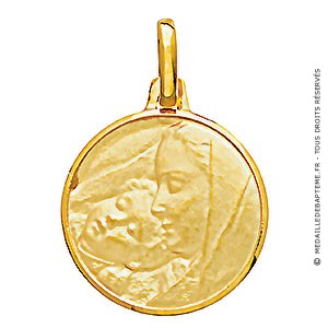 Médaille Vierge à l'enfant profil gauche (Or Jaune)