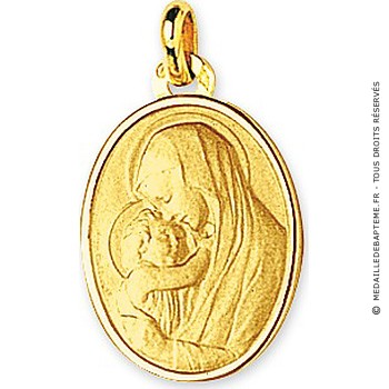 Médaille Vierge à l'enfant bord polis (Or Jaune 9k)