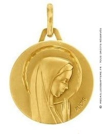 Médaille Vierge profil droit en prière ciselée (Or Jaune)
