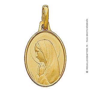 Médaille Vierge Marie en prière ovale (Or Jaune)