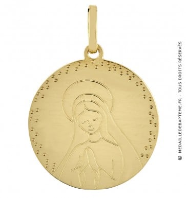 Médaille Vierge en prière contour pointillé (Or Jaune)