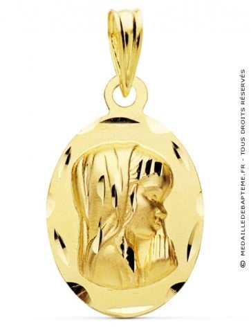 Médaille Vierge en prière Ovale ciselée (Or Jaune 9k)