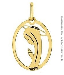 Médaille Augis Vierge auréolée ajourée ovale (Or Jaune)