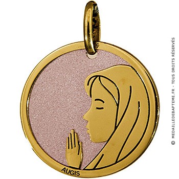 Medaille vierge sur fond rose (Or Jaune et Acier)