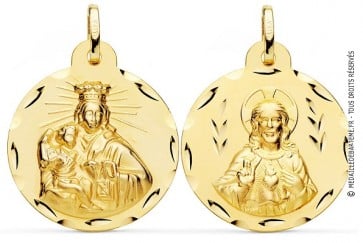 Médaille Scapulaire de la Vierge du Mont-Carmel & Christ Sacré-Coeur ciselée
