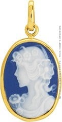 Pendentif camée porcelaine bleue (or jaune)