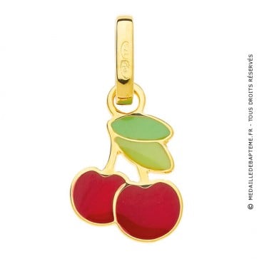 Pendentif Cerise Rouge Vert (Or Jaune)