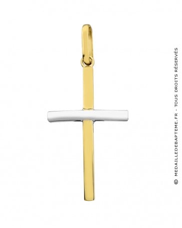 Pendentif Croix 2 Ors (Or jaune et Or blanc)