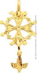 Pendentif Croix Huguenote travaillée (Or Jaune)