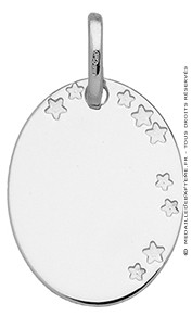 Pendentif Plaque Ovale étoiles (Or Blanc 9K