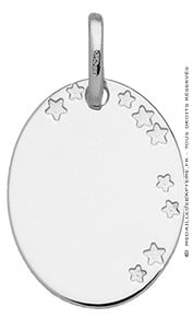 Pendentif Plaque Ovale étoiles (Or Blanc 9K