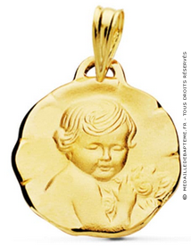 Médaille Ange à la rose (Or Jaune 9K)