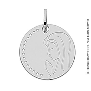 Medaille Jeton vierge en prière (Or Blanc 9k)