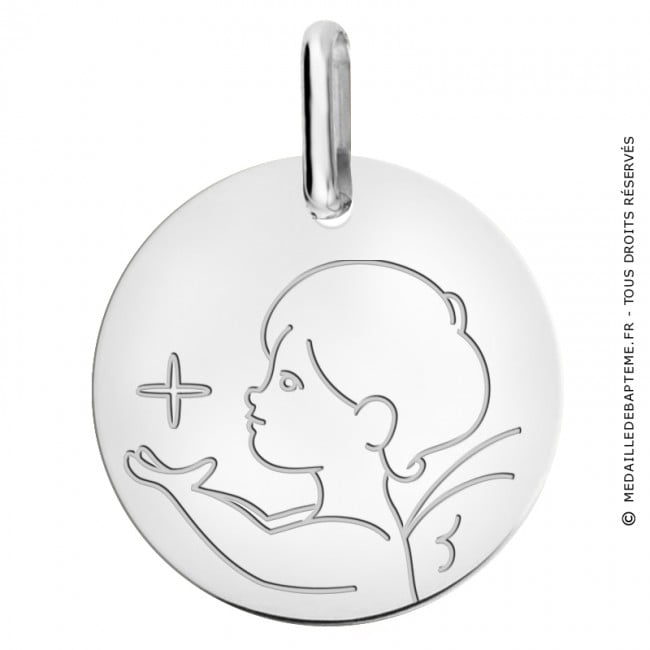 DOCOLASTRA Médaille de crèche Ange DE LA GUARDA personnalisée avec ornements émaillés d'ailes et d'étoiles en métal et argent bilaminé. 