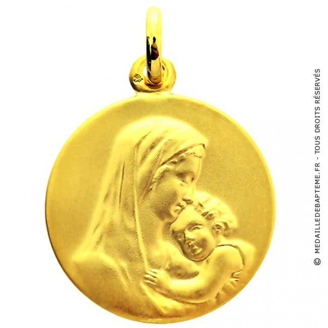 Medailles bapteme. Vierge à l'enfant en or jaune - Compagnie des Gemmes