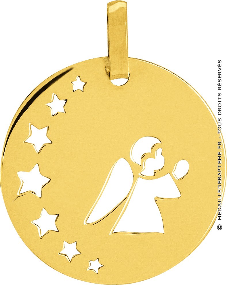 Médaille de baptême aux étoiles ajourées en or jaune 18 carats