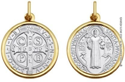 Médaille Saint-Benoit réversible - Or Jaune & Blanc