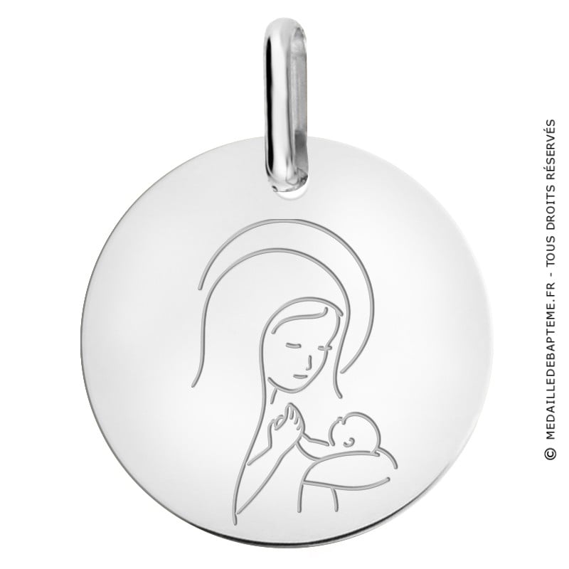 Medaille Vierge A L Enfant Amour Maternel En Or Blanc