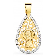 Pendentif petite Vierge forme Goutte entourage Oxydes bicolore (Or jaune & Blanc)