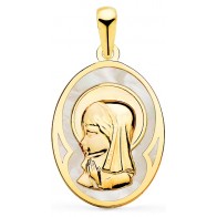 Médaille Vierge en prière Nacre ovale (Or Jaune)