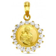 Médaille Mère et l'enfant entourage oxydes (Or Jaune)