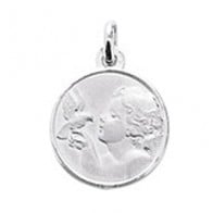 Médaille Ange à la colombe 16mm (Or Blanc 9k)