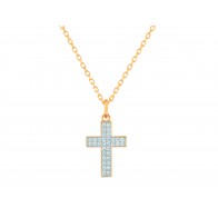 Collier Croix pavée Bicolore (Or Jaune 9K)