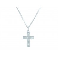 Collier Croix pavée  façonné en Or Blanc 9 carats (375/1000)