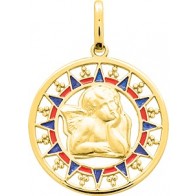 Médaille Ange pensif Soleil laqué (Or Jaune)