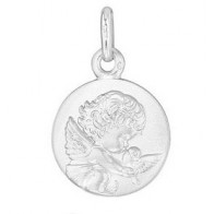 Médaille Ange à la Colombe 14mm (Or Blanc)