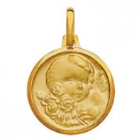 Médaille Ange Chérubin aux roses (Or Jaune)