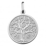 Médaille arbre de vie brillante et sablée (Or blanc 9k)