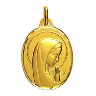Médaille Vierge aux mains jointes ovale 18mm(Or Jaune)