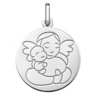 Médaille Ange à l'Enfant (Or Blanc 9K)