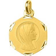 Médaille Vierge au voile bords ciselés (Or Jaune)