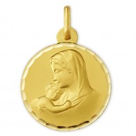 Médaille Vierge à l'enfant ciselée (Or Jaune 9k)
