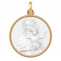 Médaille Vierge à l'Enfant bénissant (Or & Nacre)
