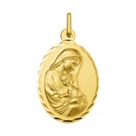 Médaille Vierge à l'enfant ovale bords ciselés (Or jaune)