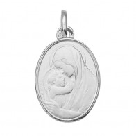 Médaille Vierge à l'enfant ovale aux bords polis (Or Blanc)