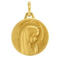 Médaille Vierge profil droit  en prière ciselée (Or Jaune)