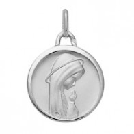 Médaille Vierge en prière auréolée (Or Blanc)