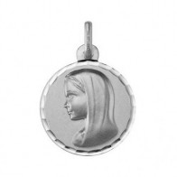 Médaille Vierge au voile ciselée (Or Blanc 9k)