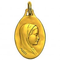 Médaille Vierge au voile ovale 18mm (Or Jaune)