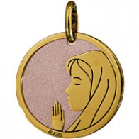 Medaille vierge sur fond rose (Or Jaune et Acier rose)