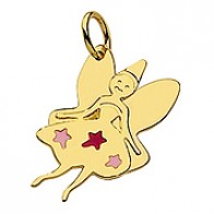 Pendentif Enfant Fée 3 Etoiles sur Robe (Or Jaune)